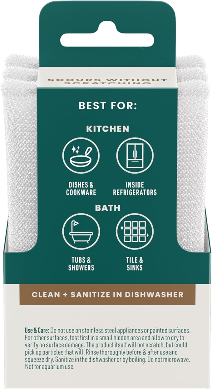 Scotch-Brite Greener Clean Dish Scrubbers, 18 Non-Scratch Kitchen Sponges, Best for Safe, Effective Cleaning of Nonstick Pots and Pans, Glassware, China, Tubs & Tile, Dishwasher Safe, Long-lasting