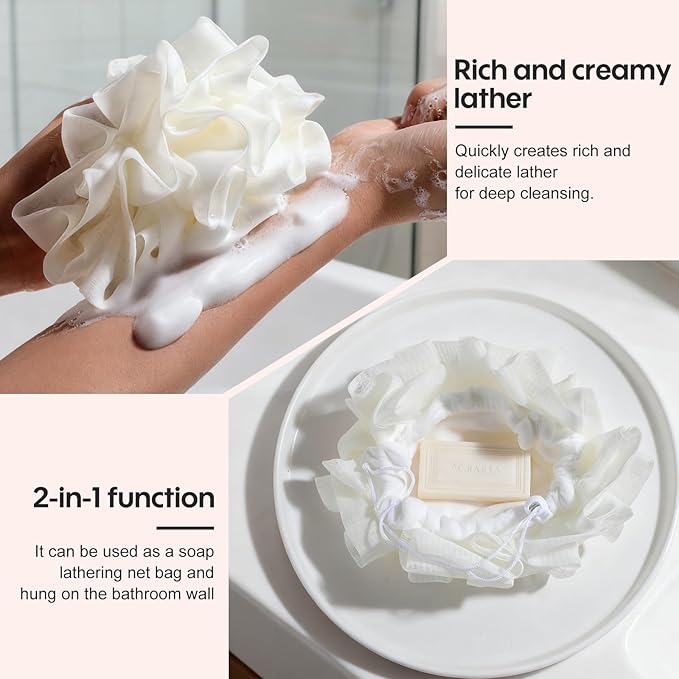 NVTED 6 PCS Bath Tools Set, Loofah Washcloth Combo 2-in-1, Suction Cup Bath Ball，Silicone Body Bath Brush with Waterproof Cosmetic Bag, for Body Wash and Smooth Skin