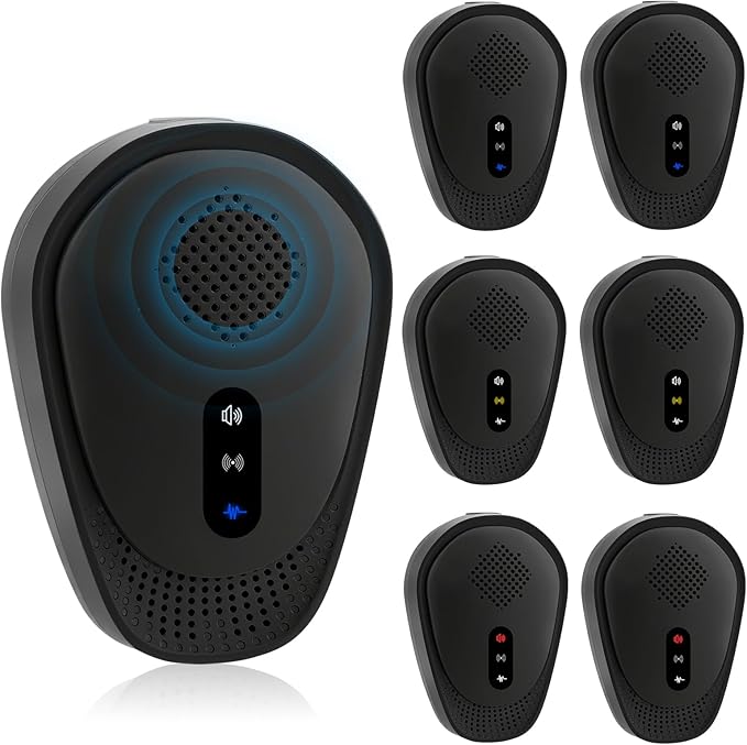 6 Pack Upgraded Ultrasonic Pest Control Repeller, Mouse Repellent Indoor for Spider Bug Roach Ant Mosquito Rat Mice Insect Deterrent, Mouse Rodent Repellent Ultrasonic Plug in, 3 Mode Switching, Black