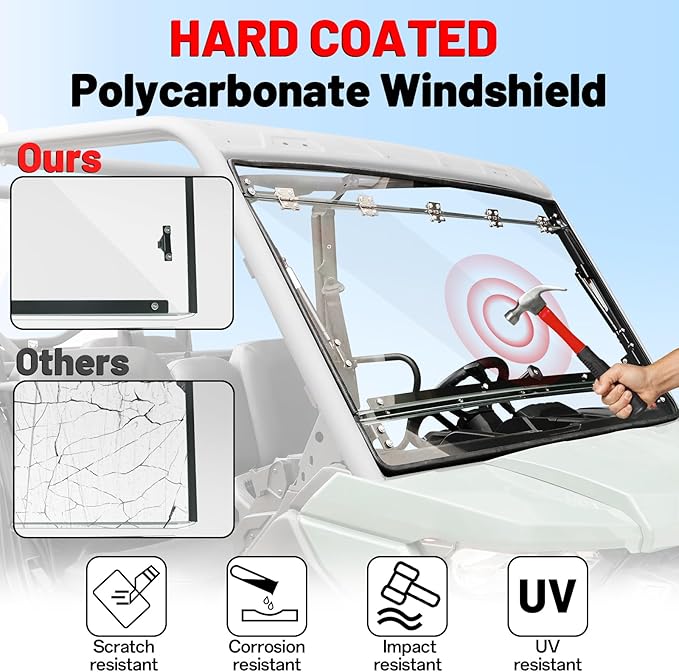 StarknightMT Flip Windshield Compatible With Can-Am Defender 2016-2025, Scratch-Resistant UTV Front Full Windshield Accessories For Defender HD5 HD8 HD10 Max