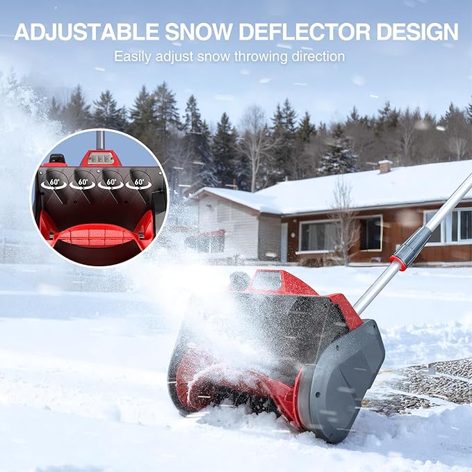 Cordless Snow Blower, Electric Snow Shovel with Total 2 x 5.0 Ah Batteries and Charger, Battery Powered Snow Thrower with LED, 23 Ft Distance with Directional Plate for Driveway, Step, Patio, Sidewalk