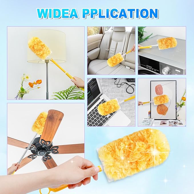 32 Count Duster Refill Compatible with Swiffer Duster Handle, 360° Heavy Duty Dusters Refills with 2 Detachable Handles Compatible with Swiffer Dusters for Cleaning, Blinds & Ceiling Fan
