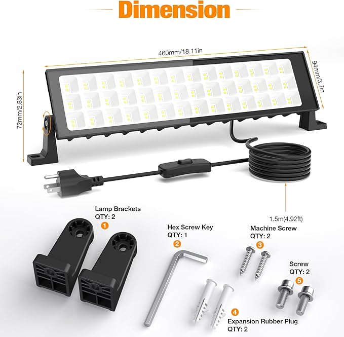 100W Led Shop Lights,2Pack Shop Light for Workshop,IP66 Waterproof Garage Lights with Plug,4.92ft Power Cord and On/Off Switch,11000LM 6500K Super Bright Led Work Light for Yard,Shop,Warehouse