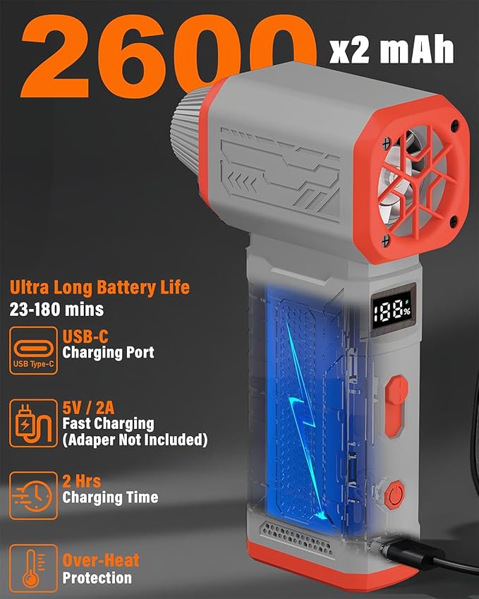 Compressed Air Duster, 130K RPM Powerful Cordless Electric Mini Blower with Display, 10-Gear Adjustable Jet Fan with Fast Charging, Rechargeable Air Blower for Home, Outdoor and Car (Gray, Blow)