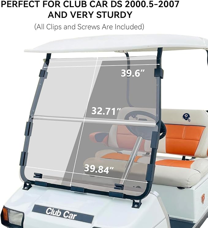 Club Car DS NEW Flip Flop Compact Golf Cart Windshield, Clear Color, 3/16" Thickness, Fits Club Car DS 2000.5+ NEW