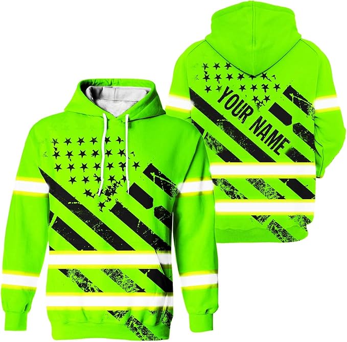 Color US Flag High Visibility Hoodie for Men Women Reflective Tapes Safety Workwear for Worker Runner Patriotic