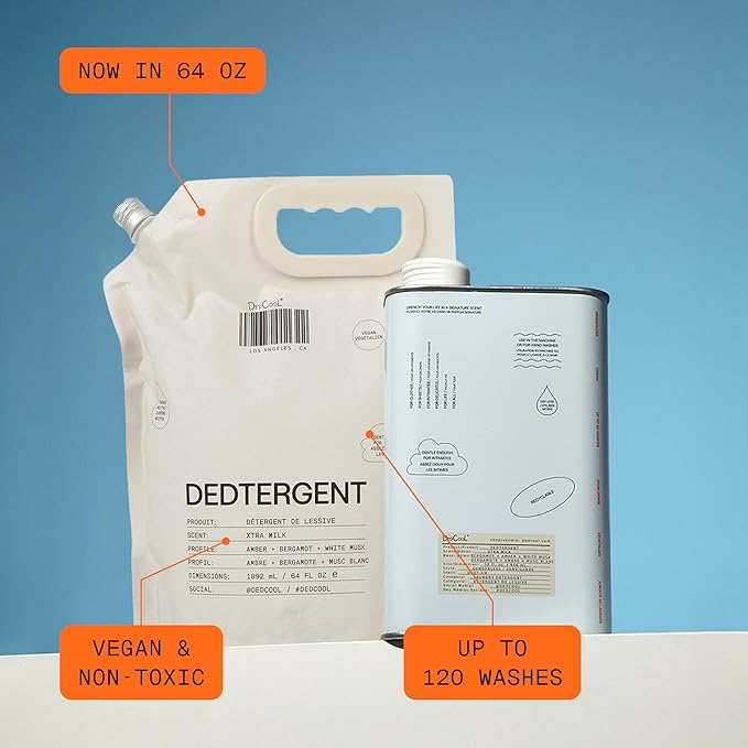 DedCool Liquid Laundry Dedtergent | Xtra Milk | Luxurious Fragrance Detergent | Removes Stains | Infused with Natural Essential Oils | Non-Toxic | 120 Washes | 64 Fl. Oz.