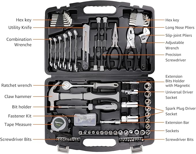 AmazonBasics 131-Piece General Household Hand Tool Set (Pack of 3)