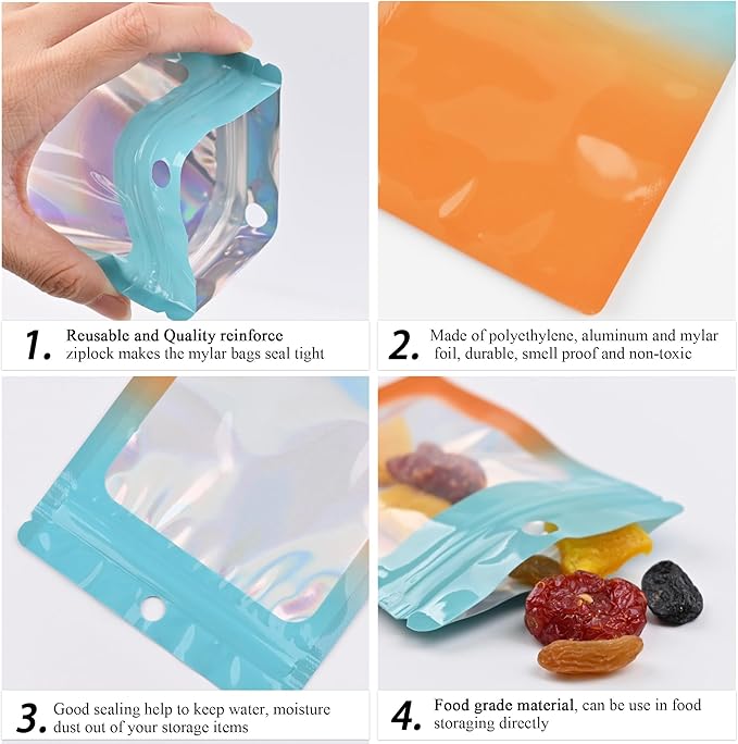 100 Pack Resealable Plastic Bags for Food Storage, Zipper Bags with Clear Front Window, Packaging Pouch for Small Business (Green & Orange, 6.3x9.5 inch)