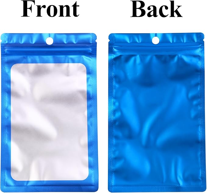 100 Pack Resealable Plastic Bags for Food Storage, Zipper Bags with Clear Front Window, Packaging Pouch for Small Business (Blue, 3.5x6.3 inch)