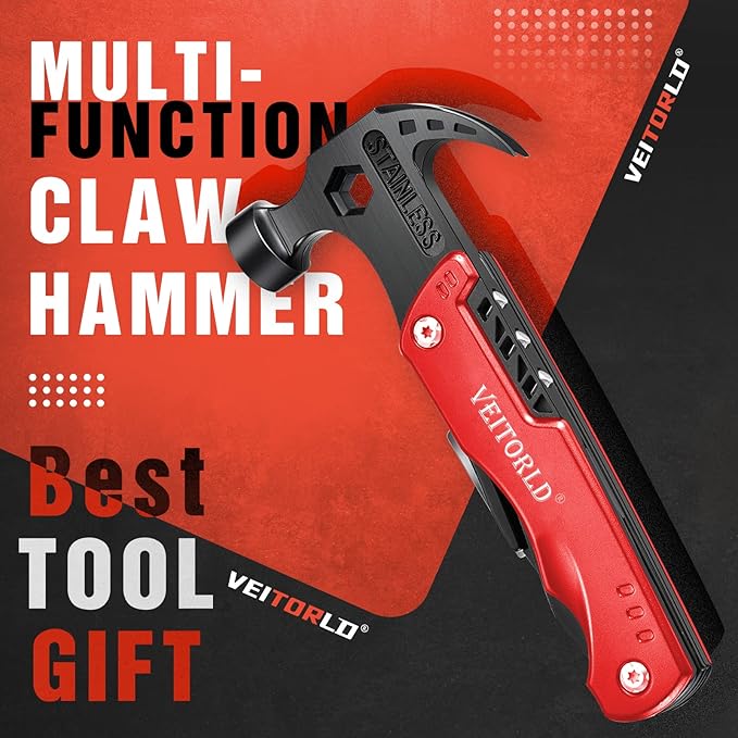 VEITORLD Christmas Stocking Stuffers, Gifts for Men Dad Women, Anniversary Birthday Gifts Ideas for Him Husband, All in One Tools Hammer Multitool, Unique Fishing Hunting Tools Gifts