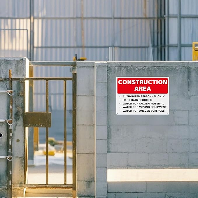 2 Pack Construction Area Signs Authorized Personnel Only Sign 14 × 10 Inches Aluminum Rust Free Fade Resistant Signage for Indoor Outdoor Use