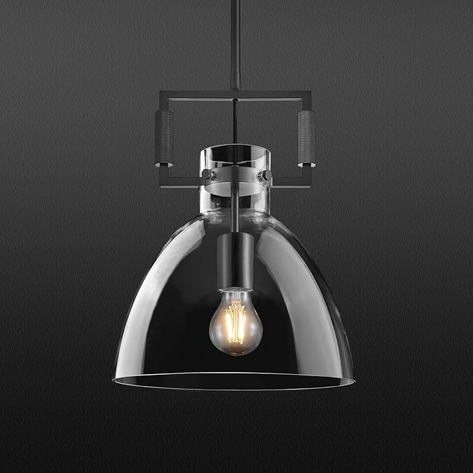 Mondern Large Black Kitchen Island Pendant Light, 10 '' W 1-Light Glass and Brass Island Pendant Lights,Farmhouses Pendant Light, for Kitchen,Dining Room,Bathroom