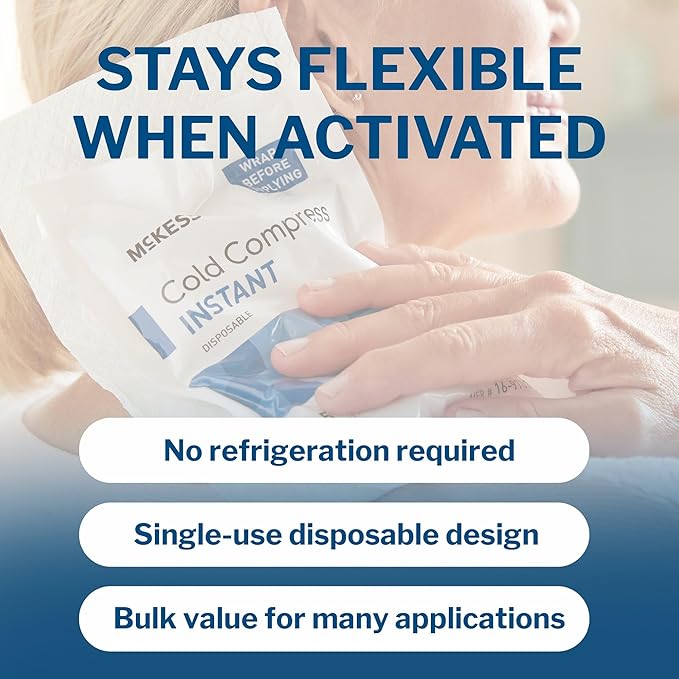 McKesson Instant Cold Packs 6" x 9" [24 Pack] – Instant Ice Packs for Injuries Disposable, Pain Relief, Swelling, Sprains – Travel Cold Compress for Sports, First Aid, Toothache