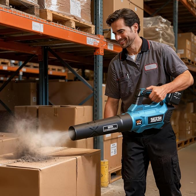 SEESII 40V Leaf Blower Cordless, 600CFM 160MPH Electric Leaf Blower with 2 * 5200mAh Batteries and Chargers, Turbo Button & Variable Speed Control Handheld Blower for Lawn Care, Dust and Debris