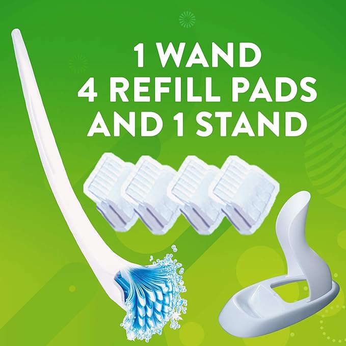 Scrubbing Bubbles Toilet Bowl Brush and Holder with Cleaner Refill Pads, Fresh Brush Toilet Wand Starter Kit, Cleans Limescale & Fights Odors, Citrus Scent, 1 Wand + 4 Refills + 1 Stand