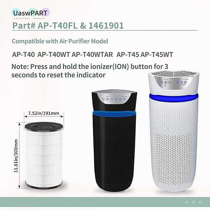 [Upgraded] AP-T45 AP-T40FL Replacement Filter Compatible with 1461901 HoMedics Filter Replacement AP-T45 AP-T40 AP-T40WT AP-T45WT w/Premium Filtration Material and Carbon, 2-Packs