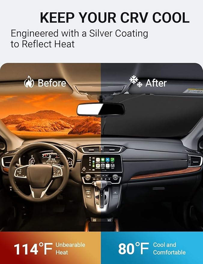 Proadsy 2025 Upgrade Windshield Sun Shade Custom Fit 2017-2022 Honda CRV Sunshade 4-Layer Foldable Front Sunshade Protector Sun Visor Blocks UV Rays Keep Car Cooler Accessories