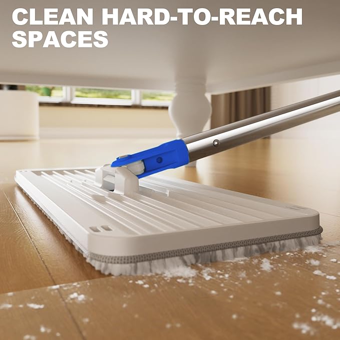 Mop and Bucket Set with Wringer, Squeeze Wall Mop Cleaner with Long Handle, Flat Mop and Bucket System, Dry & Wet Dust Mop for Household Floor Cleaning with 3 Microfiber Mops, Slate Blue
