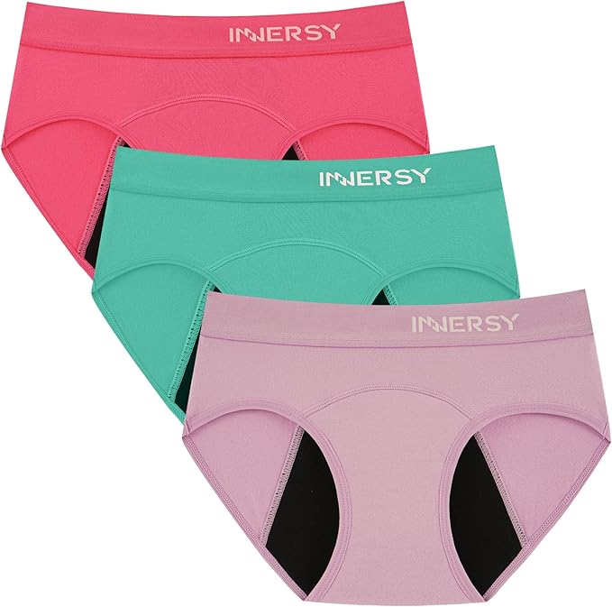 INNERSY Period Underwear for Teens Girls Cotton Leak-Proof Menstrual Panties 3-Pack