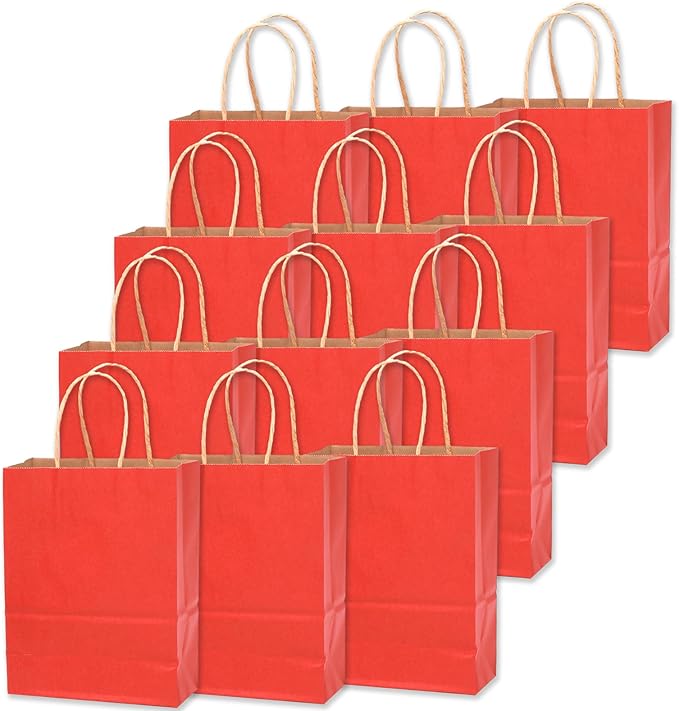 qiqee 32-Packs Red Paper Gift Bags with Handles Bulk 8.26"×6"×3.15" Small Size Gift Bags Multiple Uses（Small Size）