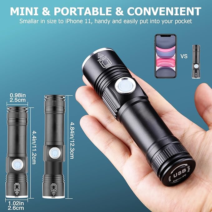 NAKCNM 8-Pack Rechargeable LED Flashlights, Super Bright Pocket-Sized Flashlight with USB Charging Port, EDC Flash Light for Home, Camping, Emergency