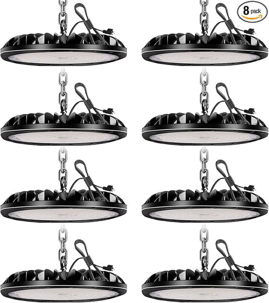 200W UFO LED High Bay Light, 8 Pack 20000LM Non-Dim High Bay LED Shop Light, 6000K Commercial Lights, IP65 Waterproof Industrial Bay Lighting for Shop/Garage/Warehouse