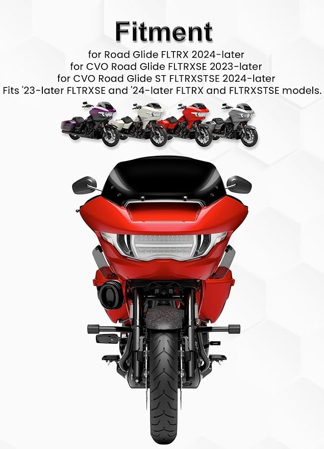 9" Wave Windshield Windscreen Wind Splitter Compatible with Harley Davidson Touring CVO Road Glide FLTRXSE 2023-up,CVO Road Glide ST FLTRXSTSE 2024-up,Road Glide FLTRX 2024-up (Black)