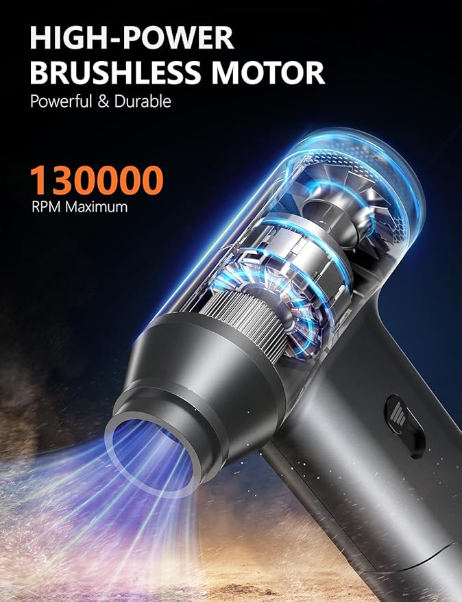 CLEVAST Compressed Air Duster – Super Power Cordless Electric Mini Air Blower, 130,000 RPM Brushless Motor, Stepless Speed Control, Rechargeable for PC, Keyboard, Car, Electronics Cleaning Kit