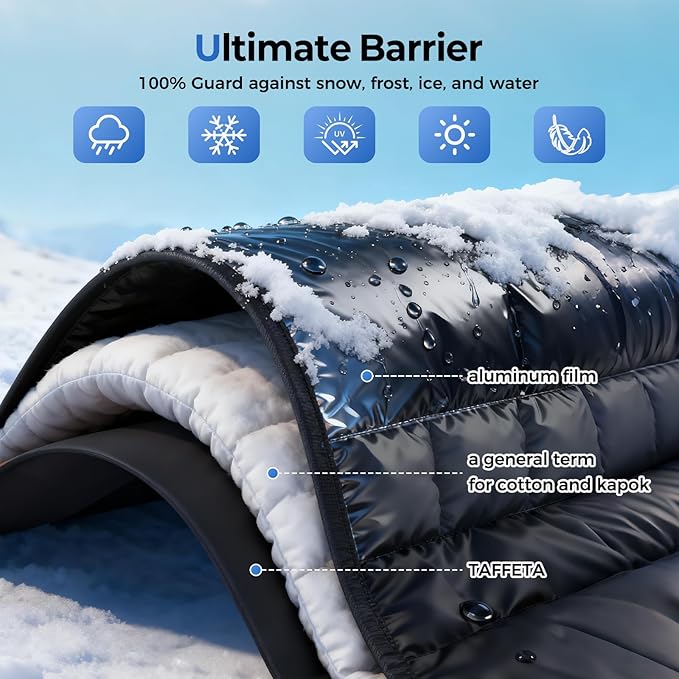 FLORICH Car Windshield Cover for Ice and Snow Heavy Duty Fabric with Side Mirror Cover,Standard Winter Frost Hail Protector for Most Car, Truck, SUV, Van and MPV (66x 47Inch)