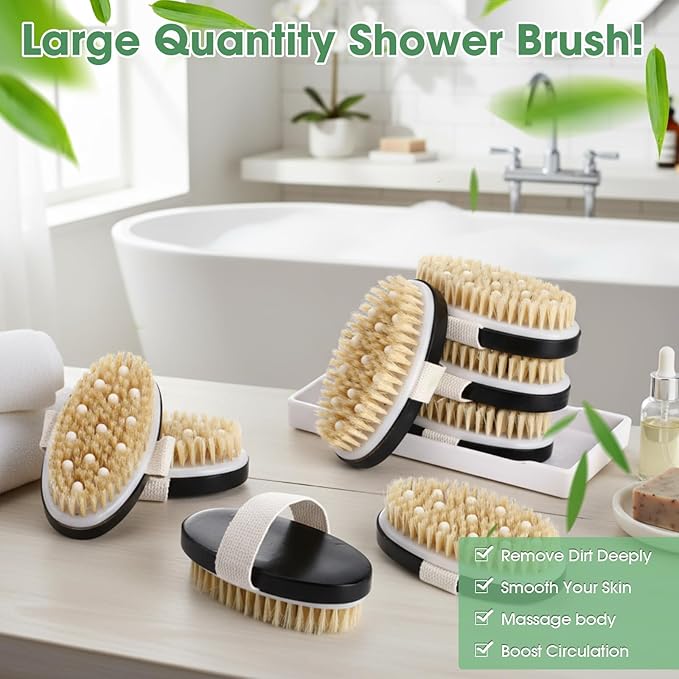 Gejoy 10 Pcs Dry Brushing Body Brush Exfoliating Brush with Massage Nodule Dry Skin Body Scrubber for Shower Bath Back Circulation Improvement Dead Skin Exfoliator (4.92 x 2.56 Inches,Black)