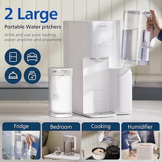 Philips Reverse Osmosis Water Filter Countertop with 2 Pitchers - ADD6926WH/37, 6 Stage RO Water Filtration System Purifier Dispenser with Aquaporin Technology, NSF/ANSI 372 Certified, Reduce TDS Lead