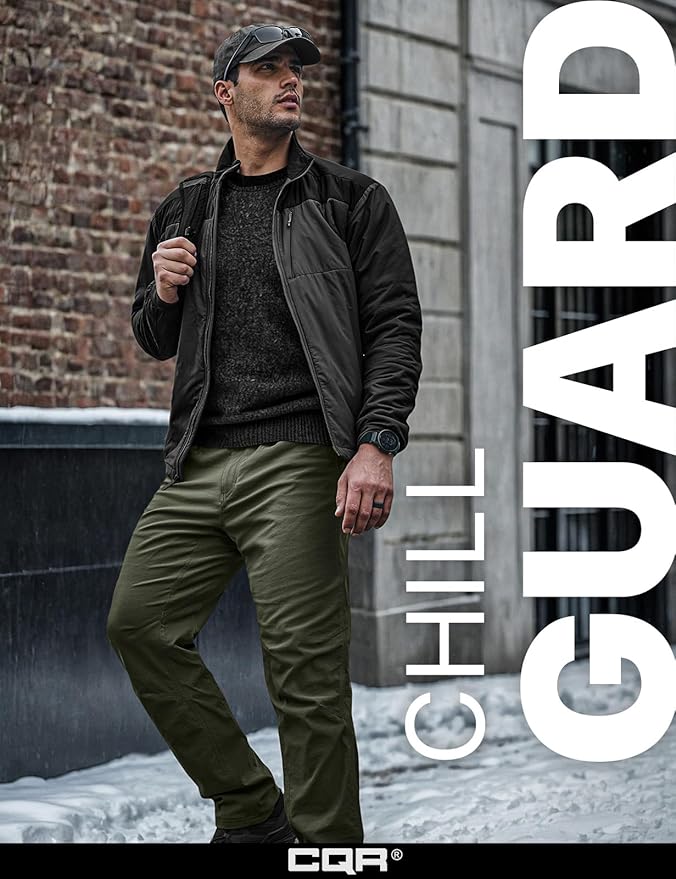 CQR Men's Winter Fleece Lined Pants, Water-Resistant Outdoor Stretch Work Pants, Windproof Casual Pants with Pockets