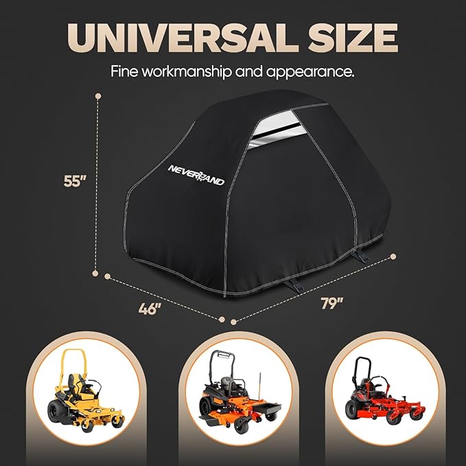 NEVERLAND Zero Turn Mower Cover - Anti-UV Lawn Mower Cover Waterproof Outdoor, 420D Lawn Tractor Cover with Drawstring & Storage Bag Universal Fit up to 60" Decks - Handles and Dual Air Vents