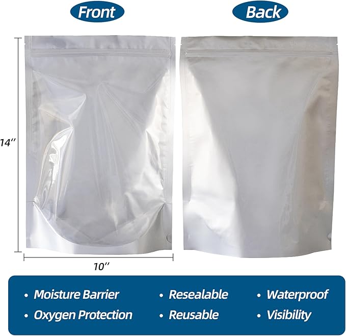1 Gallon 60 Packs Mylar Bags For Food Storage, 10"x 14" Mylar Bags With Window, Freeze Dried Candy Bags, Reusable Storage Bags For Food, Mylar Food Storage Bags for Long Term Food Storage