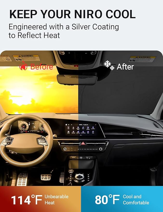 Proadsy 2025 Upgrade Windshield Sun Shade Custom Fit Kia NIRO 2017-2022 4-Layer Foldable Front Sunshade Protector Sun Visor Blocks UV Rays Keep Car Cooler