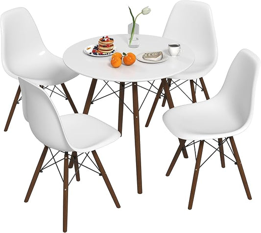 Tangkula Round Dining Table Set for 4, Modern Circle Kitchen Table & 4 Chairs with Ergonomic Seats and Solid Wood Legs, 5-Piece Dining Room Set for Small Spaces, Kitchen, Living Room