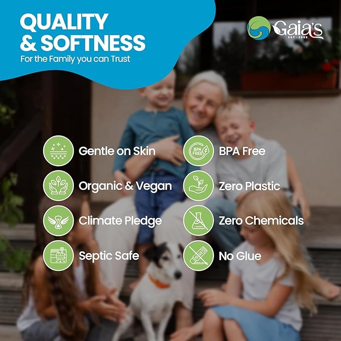 Gaias Premium and Soft FruiTP Organic Bamboo Toilet Paper | 6 Mega Rolls, 3 Ply, 370 Sheets | FSC Certified, PFAS & BPA Free, Eco-Friendly, Sustainable Tissue - Plastic Free Packaging, Septic Safe