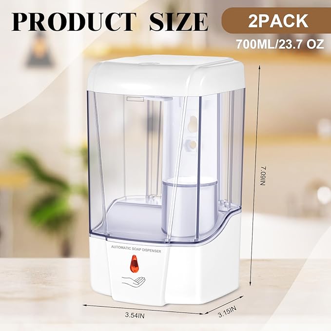 Hushee 2 Pcs Automatic Soap Dispenser Sensor Hand Sanitizer Dispenser Battery Powered for Office Kitchen Hotel