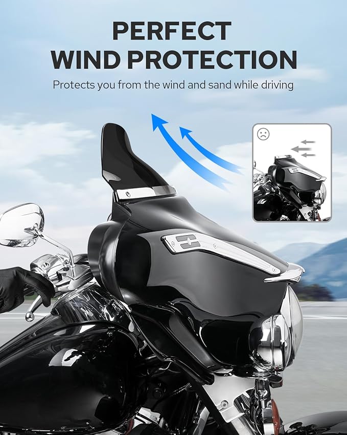 Benlari 8" Black Motorcycle Windshield Windscreen Fit for 1996-2013 Harley Davidson Touring Street Glide Electra Glide Tri Glide FLHT FLHX FLHTK FLHTC FLHTCU