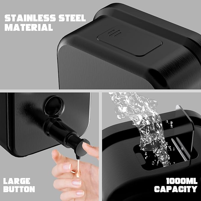 interhasa! Commercial Soap Dispenser Wall Mount 304 Stainless Steel Manual Commercial Liquid Soap Dispenser for Bathroom Matte Black Vertical Style