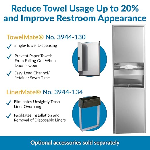 Bobrick ClassicSeries Recessed Convertible Paper Towel Dispenser/Waste Receptacle, 15.19 x 7.09 x 56, Satin Stainless Steel