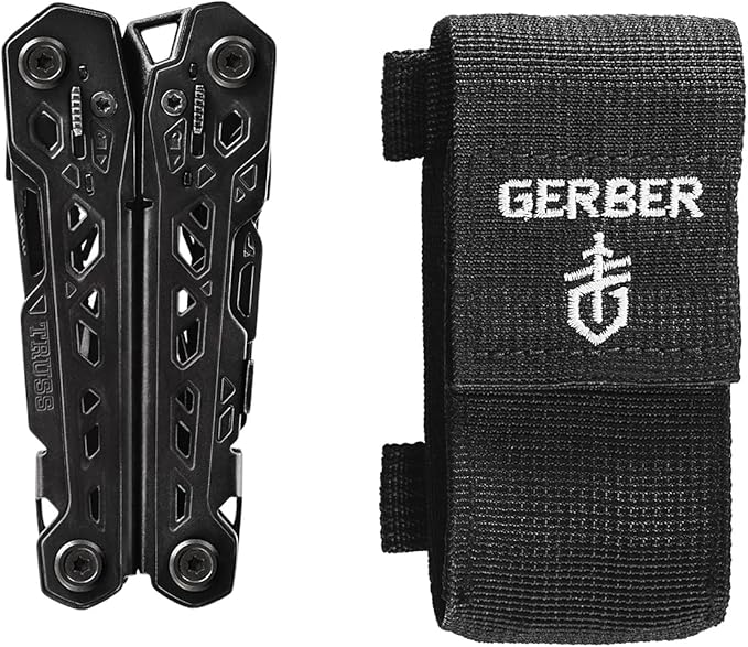 Gerber Gear Truss Multitool, Gifts for Men, 17-in-1 EDC Needle Nose Pliers, includes Pocket Knife, Screwdriver, and Bottle Opener Accessories, Fishing and Camping Gear, Black