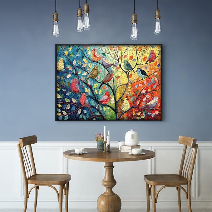 Bird Puzzles for Adults 1000 Pieces, PICKFORU Bird Tree of Life Puzzle Art Painting, Colorful Gradient Puzzle Animals, Hard Difficult Challenging Jigsaw Puzzle