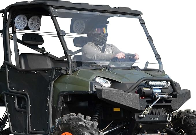 SuperATV Heavy Duty Full Windshield for 2010-2014 Polaris Ranger XP 800 / Ranger Crew / 2010-2016 Ranger XP 800 6X6 | 1/4" Clear Scratch Resistant Polycarbonate| Preinstalled Bulb Seal | USA Made