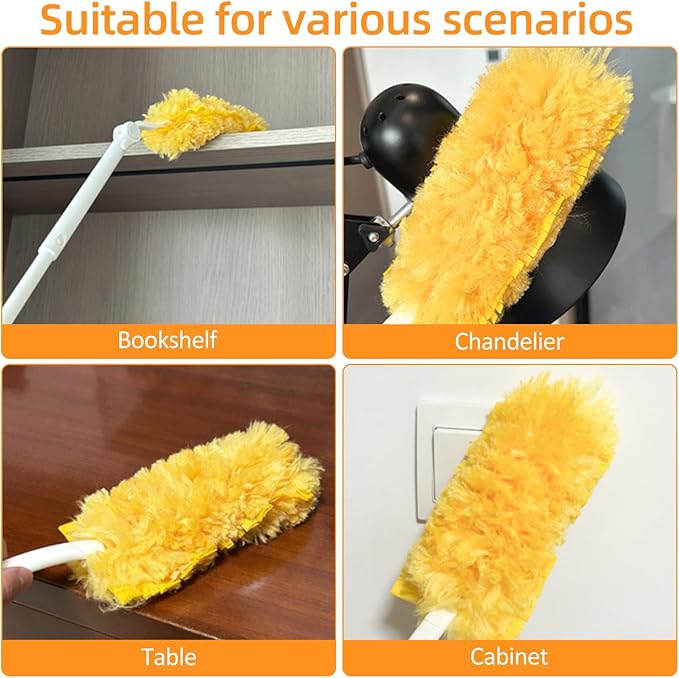 Duster Refills for Swiffer Duster,Heavy Duty Microfiber Dusters Kit with Replacement 360 Feather Dusters(50) + 3FT Extended Handle +1 Short Handle for Cleaning Blinds,Ceiling,Furniture