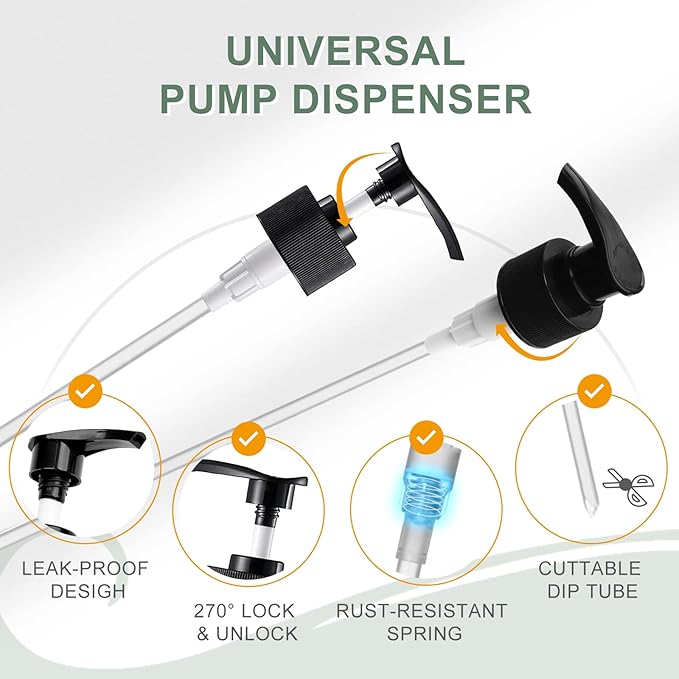 Liter Pump Dispenser, Universal 28/410 Balck Pump Lid Top Replacement Fits Most 1 Liter (33.8oz) Bottles for Sanitizer, Lotion, Shampoo (6 Pack)