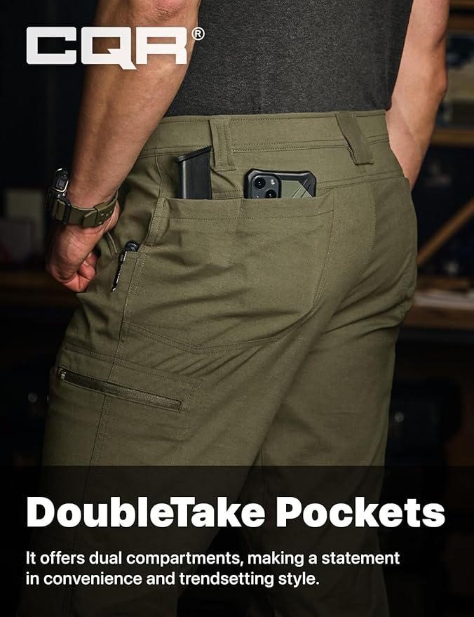 CQR Men's Vent Stretch Pants, Quick Dry Lightweight Casual Cargo Pants, Water Resistant Straight-Fit Utility Work Pants