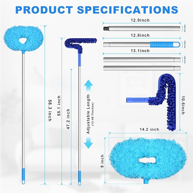 Storystore Ceiling Fan Cleaner Duster with Extension Pole, Feather Dusters for Cleaning Cobweb Cleaner (Round and Dust Collector)