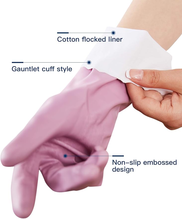 LANON wahoo Skin-Friendly Cleaning Gloves, Dishwashing Kitchen Gloves with Cotton Flocked Liner, Reusable, Non-Slip, Mauve Mist, Small